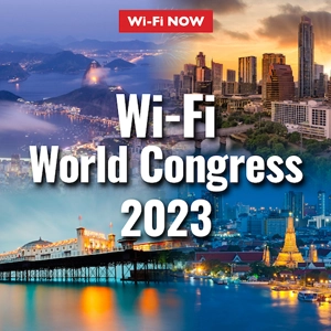 Wi-Fi World Congress 2023 event graphic showing global wireless innovation conference.