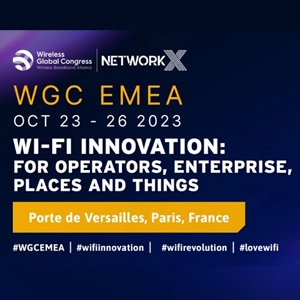 WGC EMEA 2023 Wireless Global Congress event graphic for Wi-Fi innovation conference in Paris.