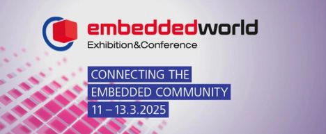 Embedded World 2025 Exhibition and Conference graphic announcing the embedded systems event March 11–13.