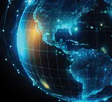 Digital globe showing global wireless data connectivity lines.