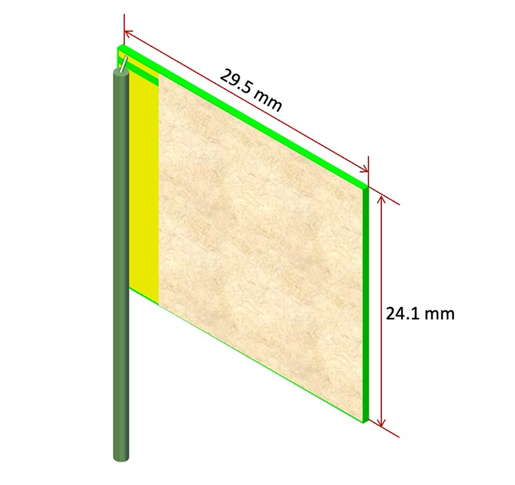 Diagram of QuantalRF CPL antenna QRB06001 with labeled dimensions and antenna structure.