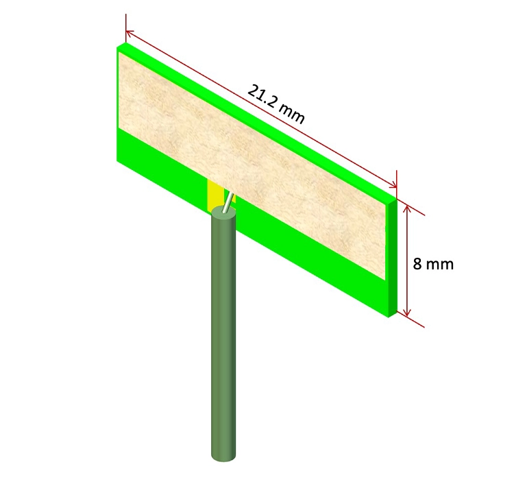 Diagram of QuantalRF DockOn CPL antenna QRC06001 with labeled dimensions and horizontal antenna structure.