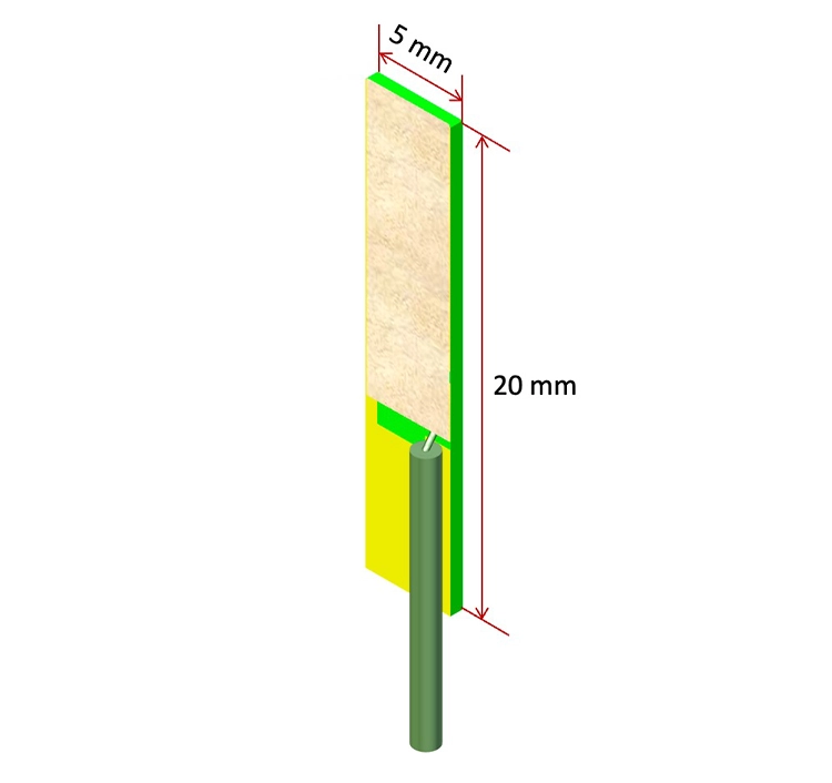 Diagram of QuantalRF DockOn CPL antenna QRC06003 with labeled dimensions and compact vertical antenna design.